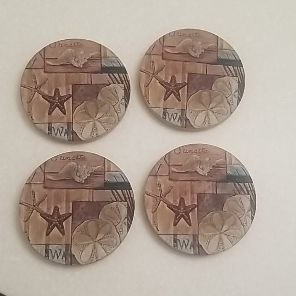 ThirstyStone Coastal Theme Set of 4 Drink Coasters